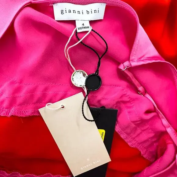 Gianni Bini Helena Satin Silky Lace Maxi Slip Babydoll Dress Pink Red Sz 4 NWT - Picture 11 of 12